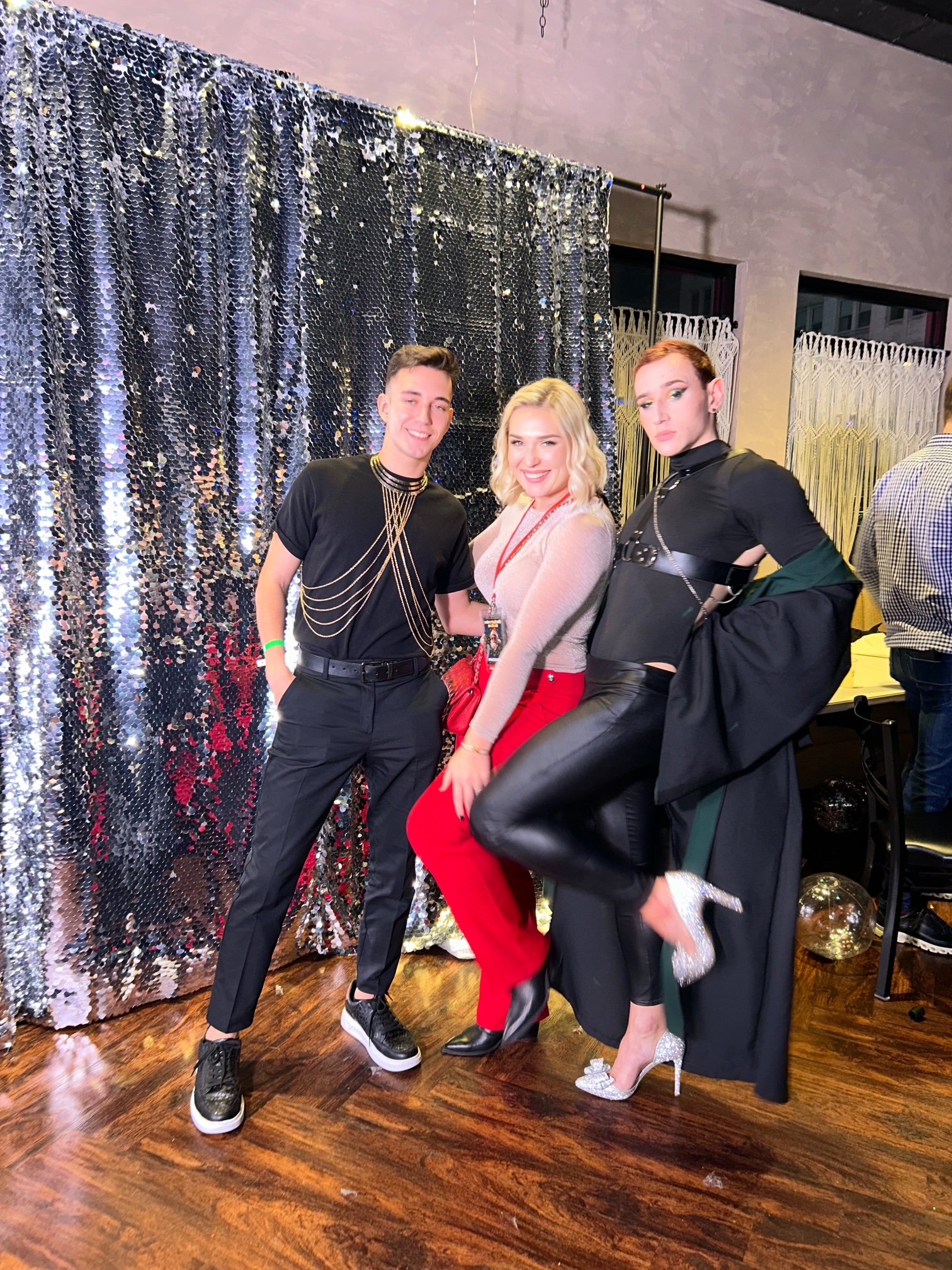 Guests with performers at the Новогодний Bazaar